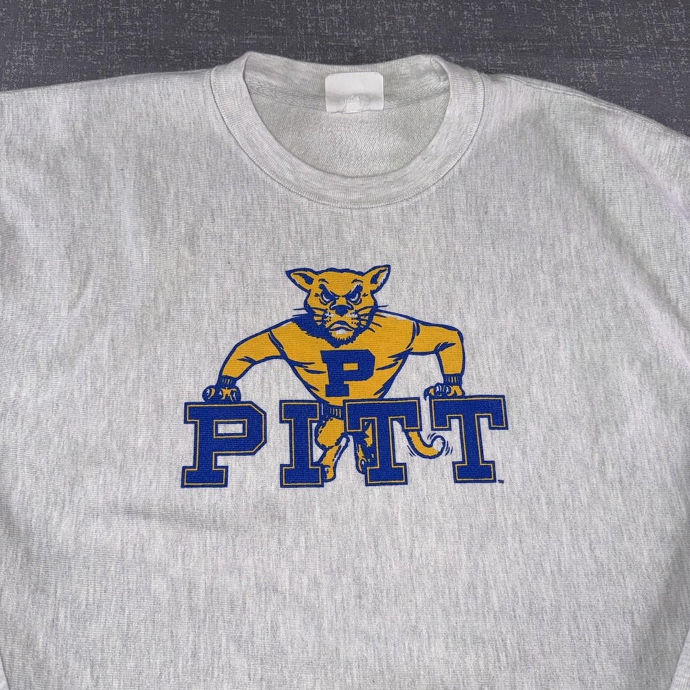 PITT Sweatshirt Mens XL Gray Pittsburgh Champion Reverse Weave Cropped Pullover - Picture 3 of 8